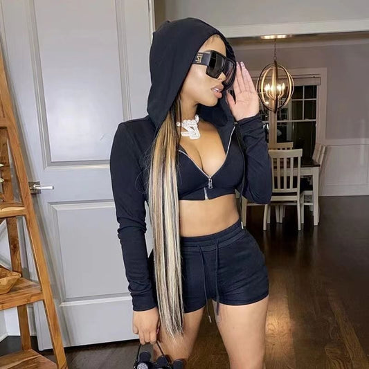 Two Piece Pant Set  Knit Two Piece Outfits Summer Crop Hoodie Jacket Tops Shorts Tracksuit Sets