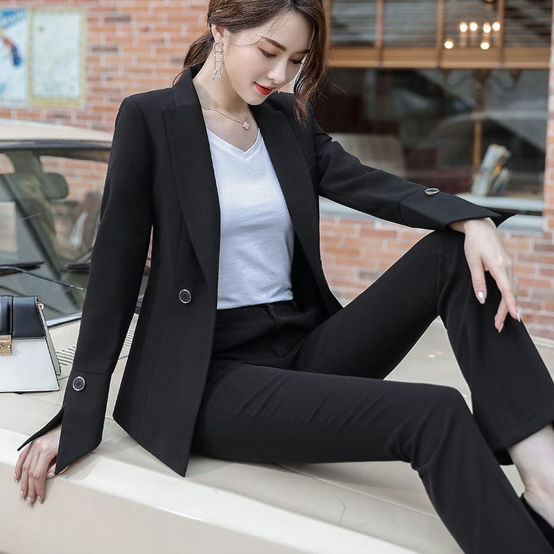Two Piece Set Office Lady Pant Suit Fashion Designs Women Business Suits Blazer with flares trousers