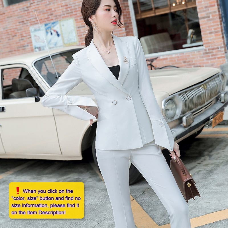 Two Piece Set Office Lady Pant Suit Fashion Designs Women Business Suits Blazer with flares trousers