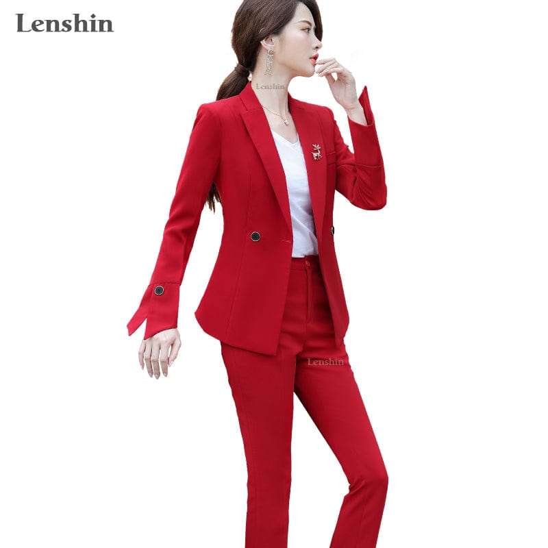 Two Piece Set Office Lady Pant Suit Fashion Designs Women Business Suits Blazer with flares trousers