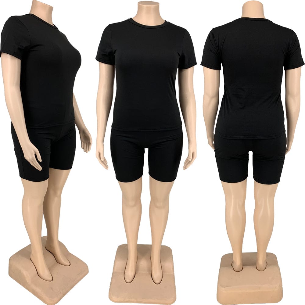 Two Piece Sets Women Plus Size Clothes 5xl Fashion Casual Crewneck T Shirts 2 Piece Short Set Women Biker Shorts Set