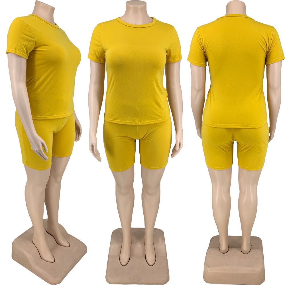 Two Piece Sets Women Plus Size Clothes 5xl Fashion Casual Crewneck T Shirts 2 Piece Short Set Women Biker Shorts Set