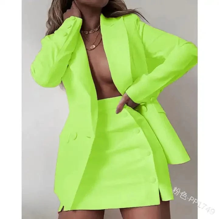 Two Piece Skirt Set Ladies Office Business Blazers Suits Set Women Casual Solid Oversized Blazer