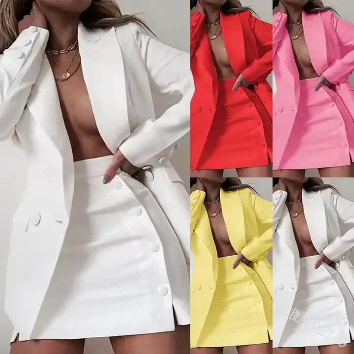 Two Piece Skirt Set Ladies Office Business Blazers Suits Set Women Casual Solid Oversized Blazer