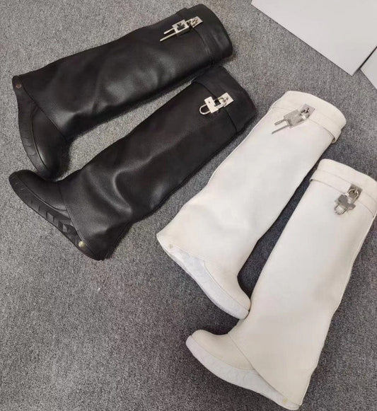 TX  2023 New In Thick Wedge Sole Shock Lock Increasing Designer Boots Overlay Fold Round Toe Long Boots Women Knee