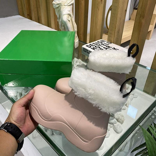 TX Fashionable thicken soled women rain boots shoes fleece warm waterproof short boots women