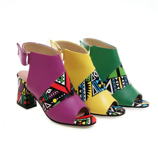 TX Spring and summer new fashion sandals women colorblock sandals summer thick heel designer sandals