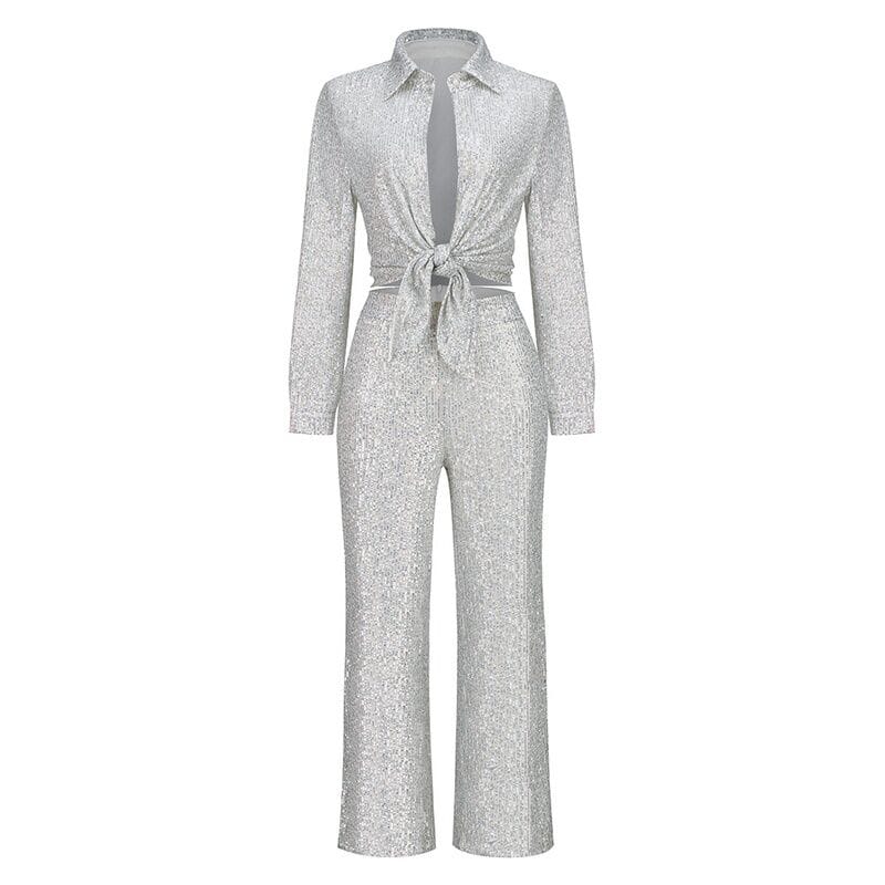 undefined A6945 womens suits & tuxedo Sequined  T-shirt and long pant Set casual women  fashion suit
