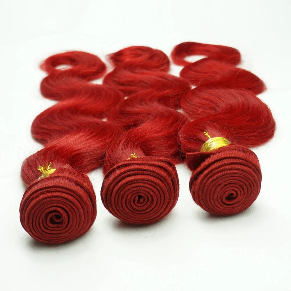Unprocessed 100% virgin brazilian body wave red human closures weave hair bundles