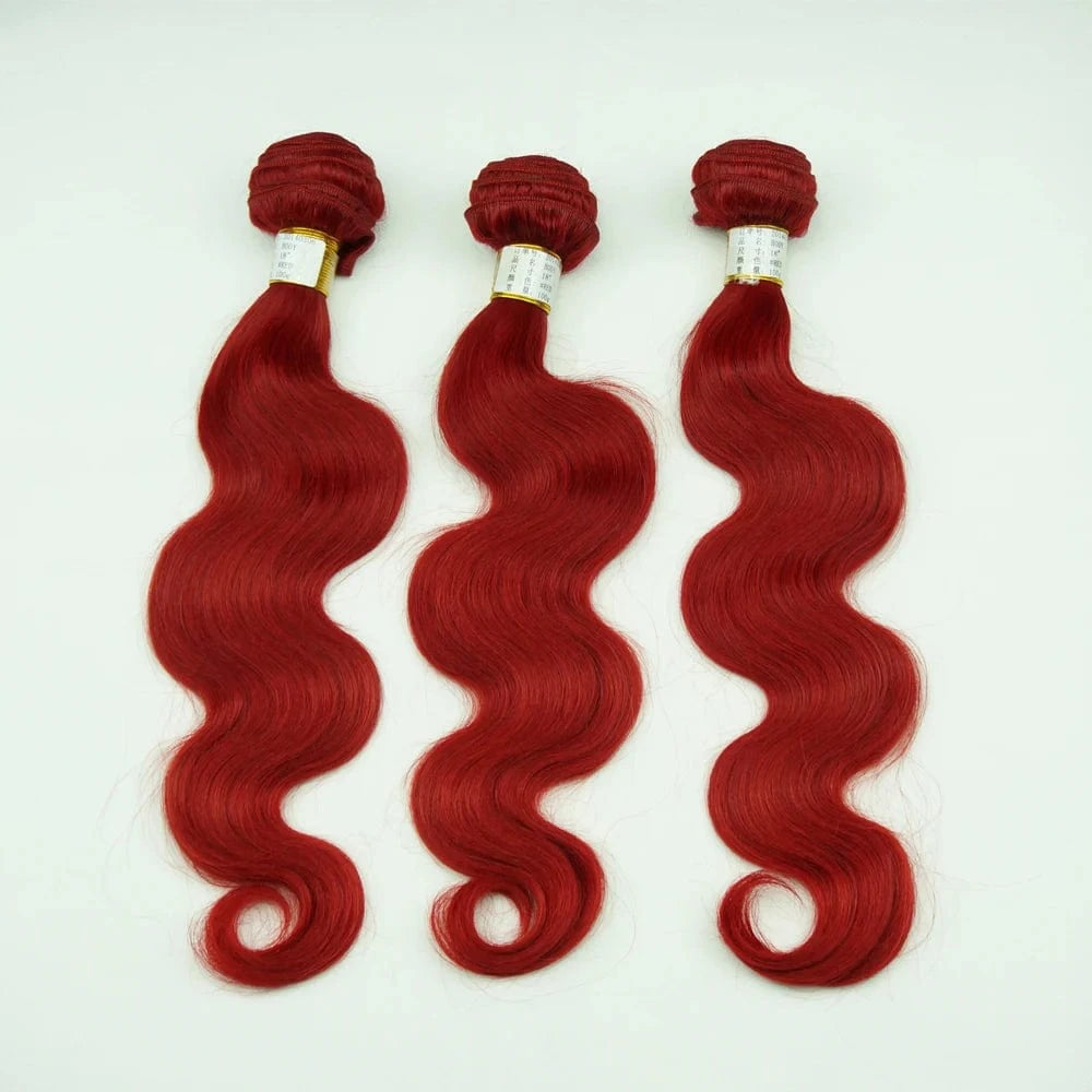 Unprocessed 100% virgin brazilian body wave red human closures weave hair bundles