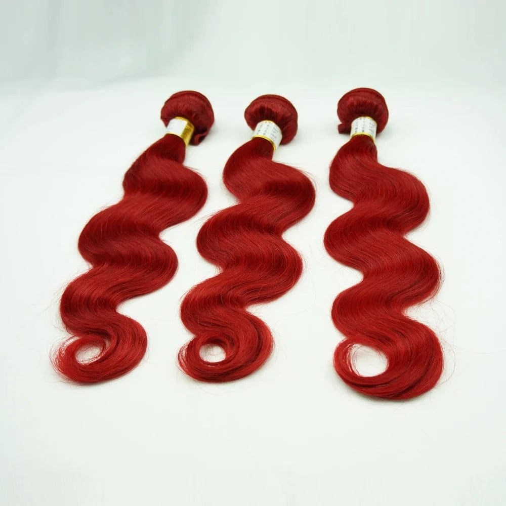 Unprocessed 100% virgin brazilian body wave red human closures weave hair bundles