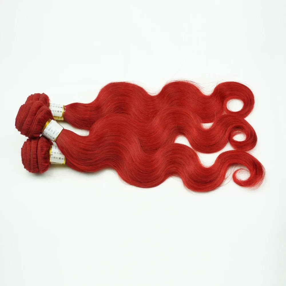 Unprocessed 100% virgin brazilian body wave red human closures weave hair bundles