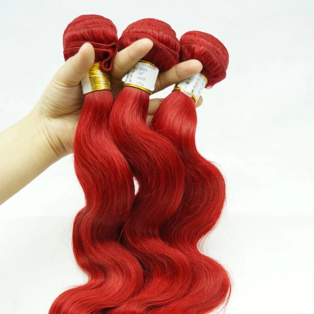 Unprocessed 100% virgin brazilian body wave red human closures weave hair bundles