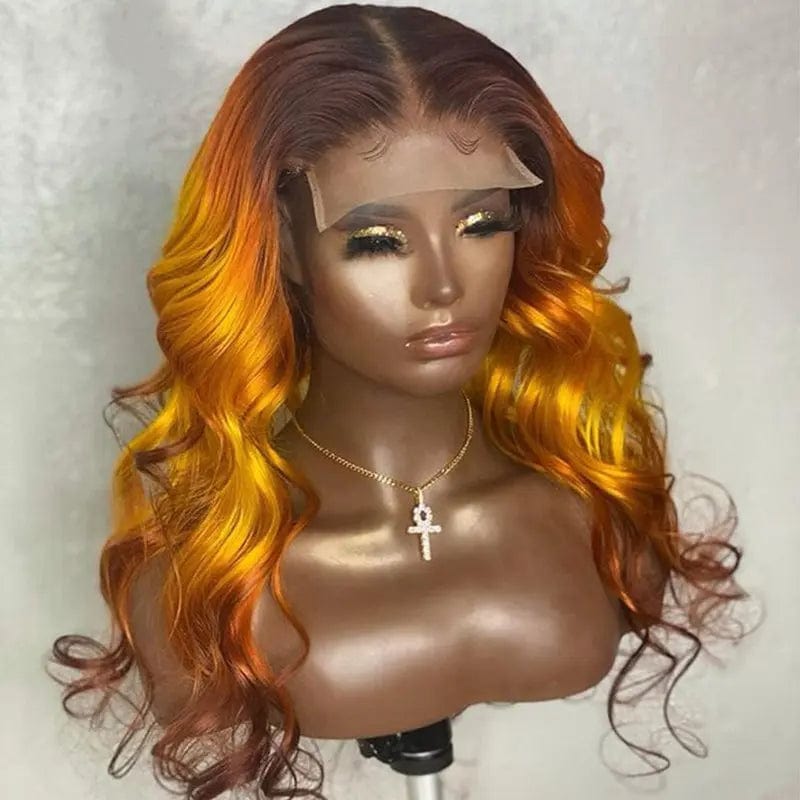 Unprocessed Pre-Plucked Brazilian Hair Ombre Rainbow Colorful Wave Wig Natural Hairline 13x4 Lace Frontal Wig