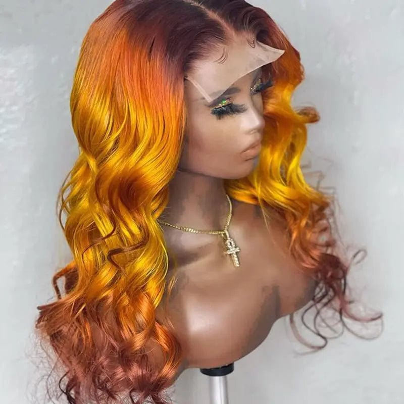 Unprocessed Pre-Plucked Brazilian Hair Ombre Rainbow Colorful Wave Wig Natural Hairline 13x4 Lace Frontal Wig