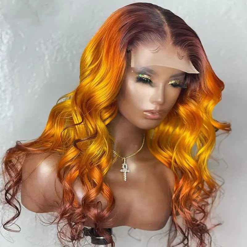 Unprocessed Pre-Plucked Brazilian Hair Ombre Rainbow Colorful Wave Wig Natural Hairline 13x4 Lace Frontal Wig