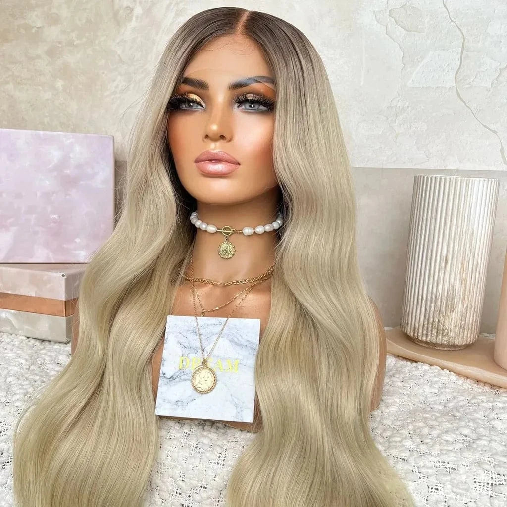 Unprocessed Raw Human Hair Ombre Blonde Color Body Wave Cuticle Aligned Hair 13*4 Lace Front Wigs