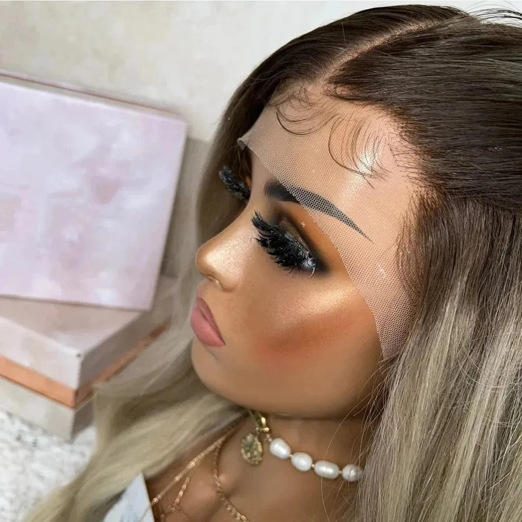Unprocessed Raw Human Hair Ombre Blonde Color Body Wave Cuticle Aligned Hair 13*4 Lace Front Wigs