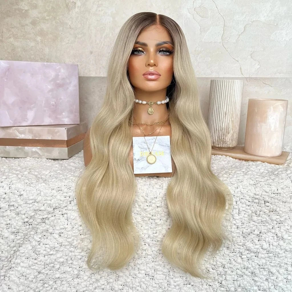 Unprocessed Raw Human Hair Ombre Blonde Color Body Wave Cuticle Aligned Hair 13*4 Lace Front Wigs