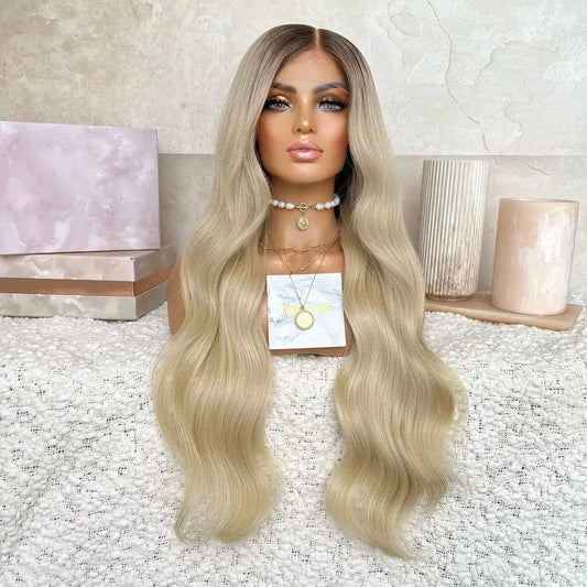 Unprocessed Raw Human Hair Ombre Blonde Color Body Wave Cuticle Aligned Hair 13*4 Lace Front Wigs