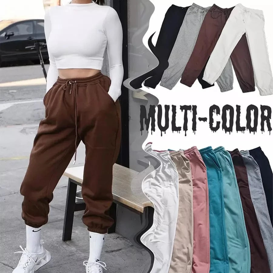 US SizeCotton terry Wholesale custom logo Women's sweat pants drawstring high waist pockets classic lounge straight leg joggers