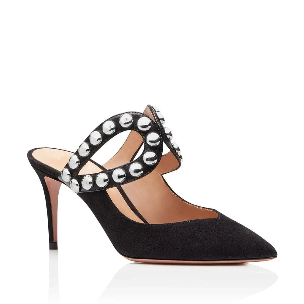 US13.5-14/Eur44 / Black Women High Heel Sandals Pointed Thin High Heel Rhinestone Slippers Women Wedding Slippers Mueller Party Women Shoes