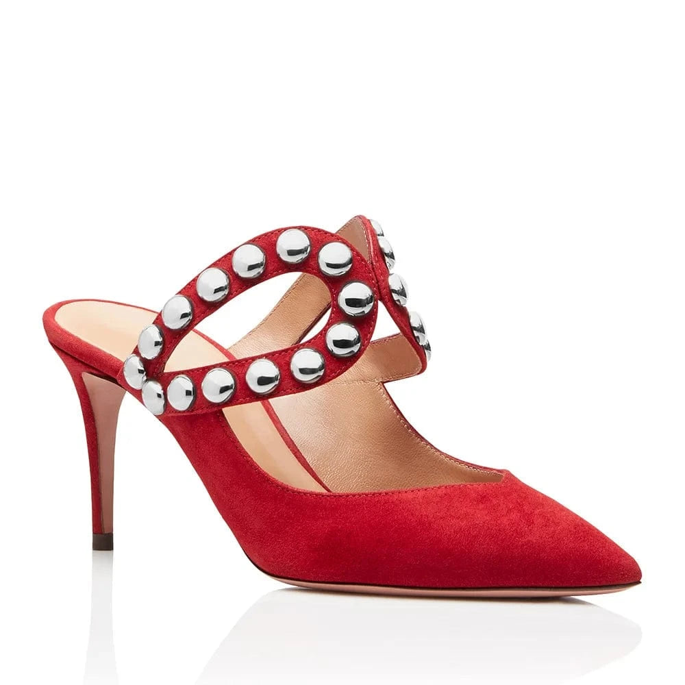 US13.5-14/Eur44 / Red Women High Heel Sandals Pointed Thin High Heel Rhinestone Slippers Women Wedding Slippers Mueller Party Women Shoes
