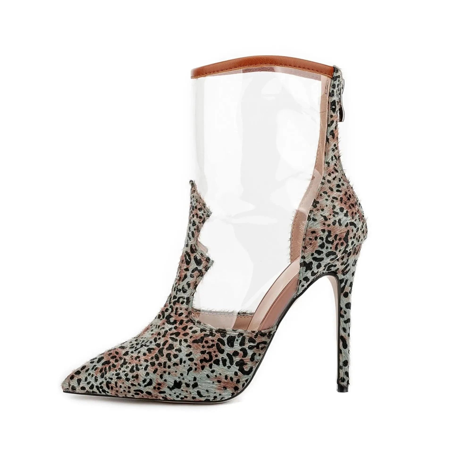 US14.5-15/Eur45 / Grey Women High Heel Boots Horse Hair PVC Sequined Pointed Stiletto Boots Women Fashion High Heel Sexy Booties