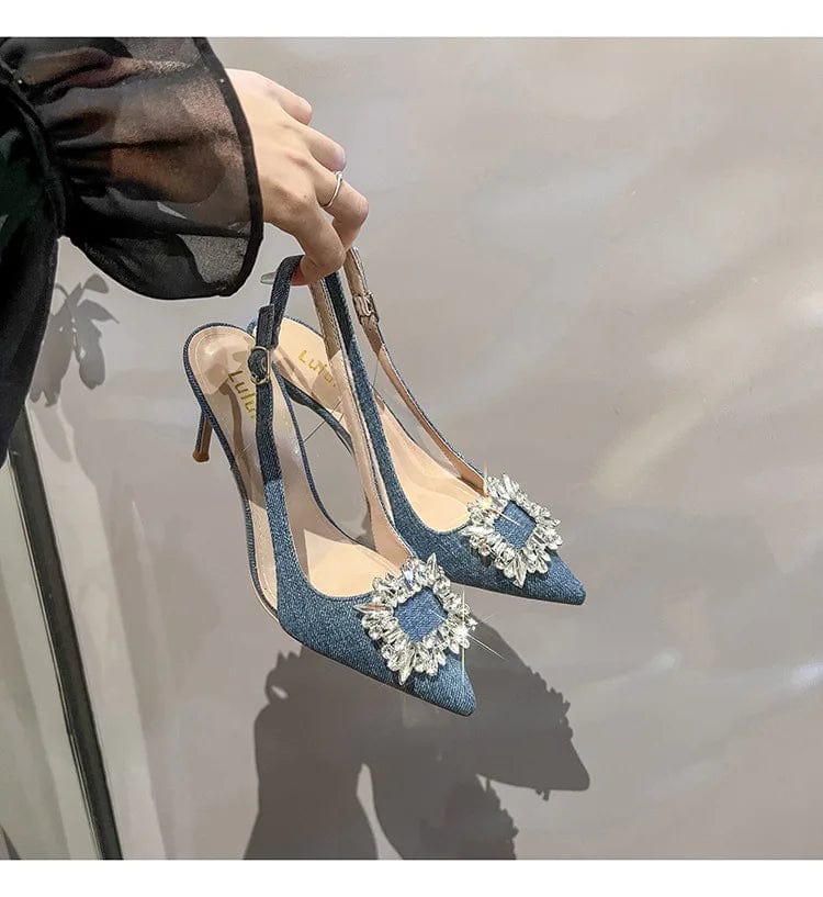 US6-6.5/Eur36 / Blue 8 New High Heel Shoes Blue Denim Sandals Sexy Pumps Shoes Women Heels for Ladies