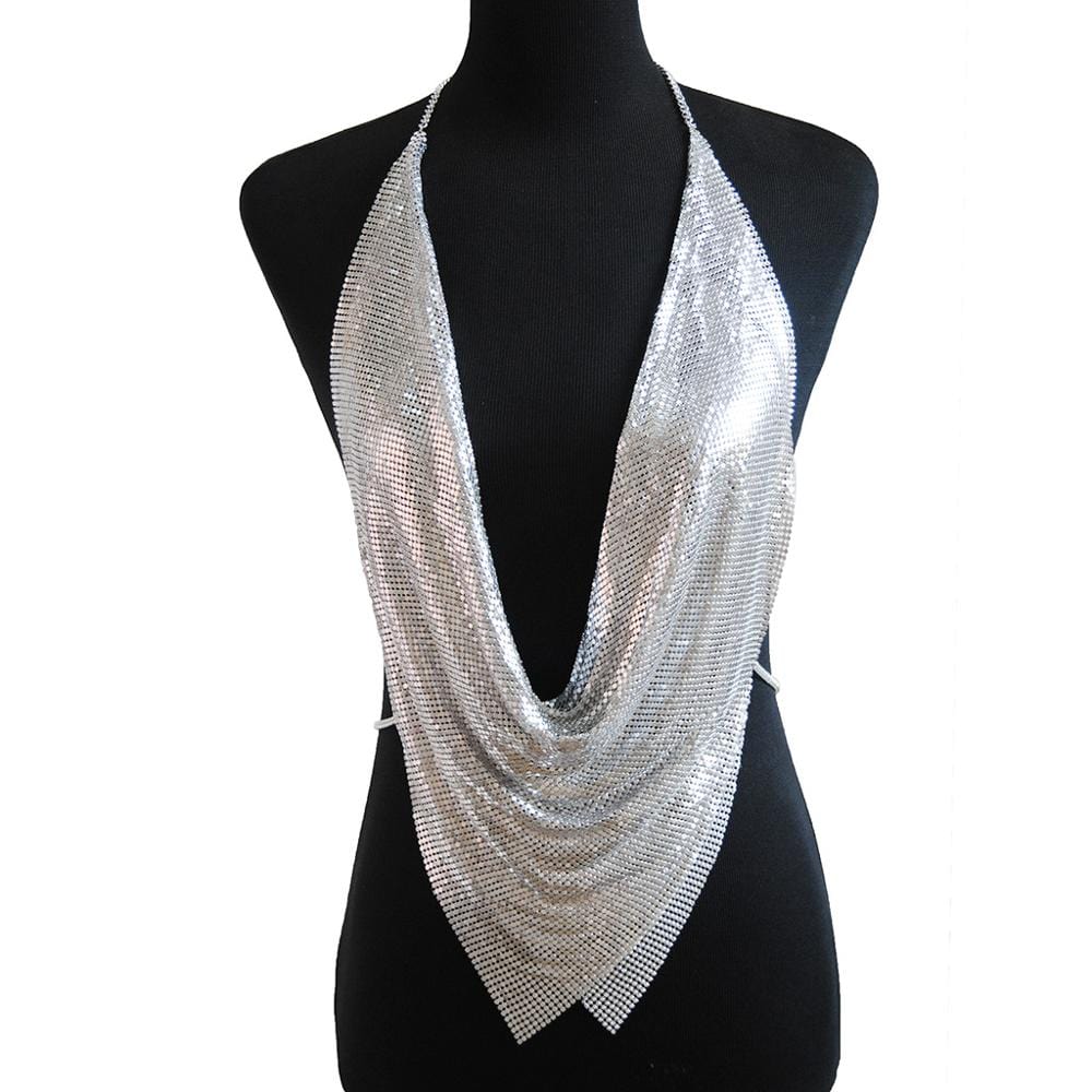 V Shape Charm Statement Body Jewelry Big Bra Necklaces Sexy Shining Metal Clothes For Women Body Chain