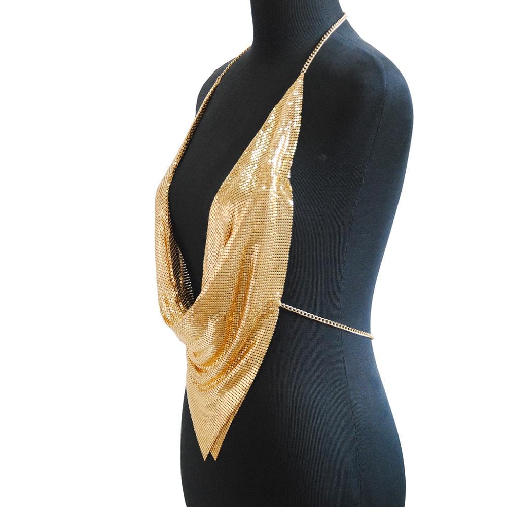 V Shape Charm Statement Body Jewelry Big Bra Necklaces Sexy Shining Metal Clothes For Women Body Chain