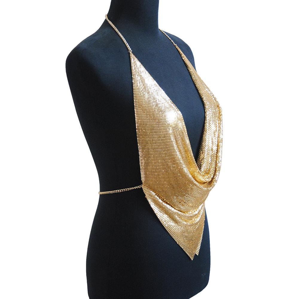 V Shape Charm Statement Body Jewelry Big Bra Necklaces Sexy Shining Metal Clothes For Women Body Chain