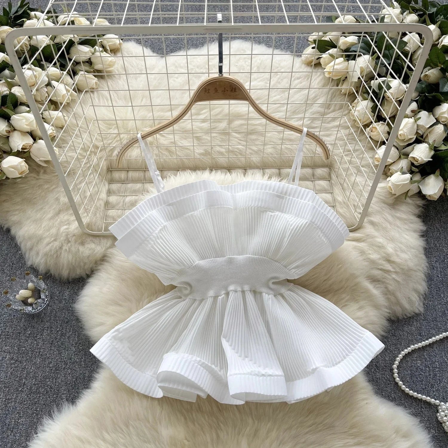 Vacation Style Halter Top Pressed Ruffle Crop Top Women's Blouses & Shirts