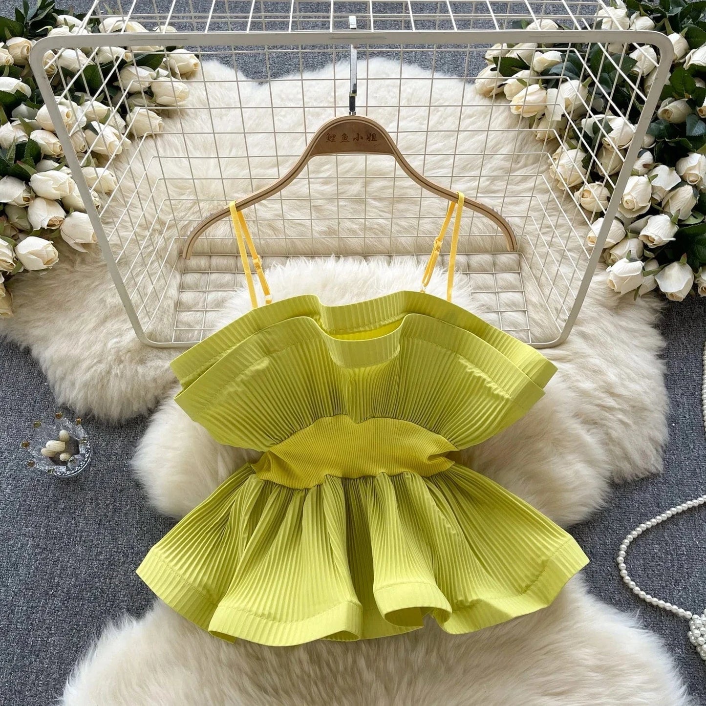 Vacation Style Halter Top Pressed Ruffle Crop Top Women's Blouses & Shirts