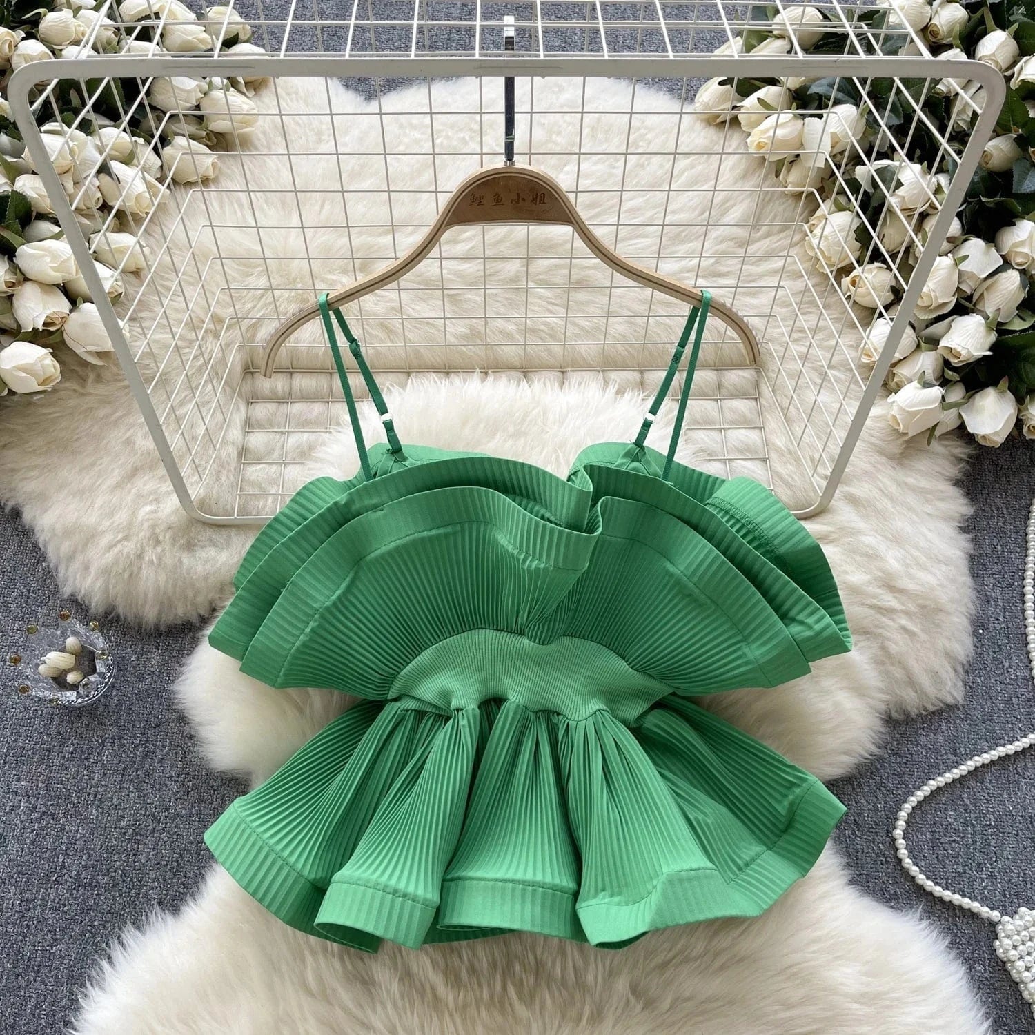 Vacation Style Halter Top Pressed Ruffle Crop Top Women's Blouses & Shirts