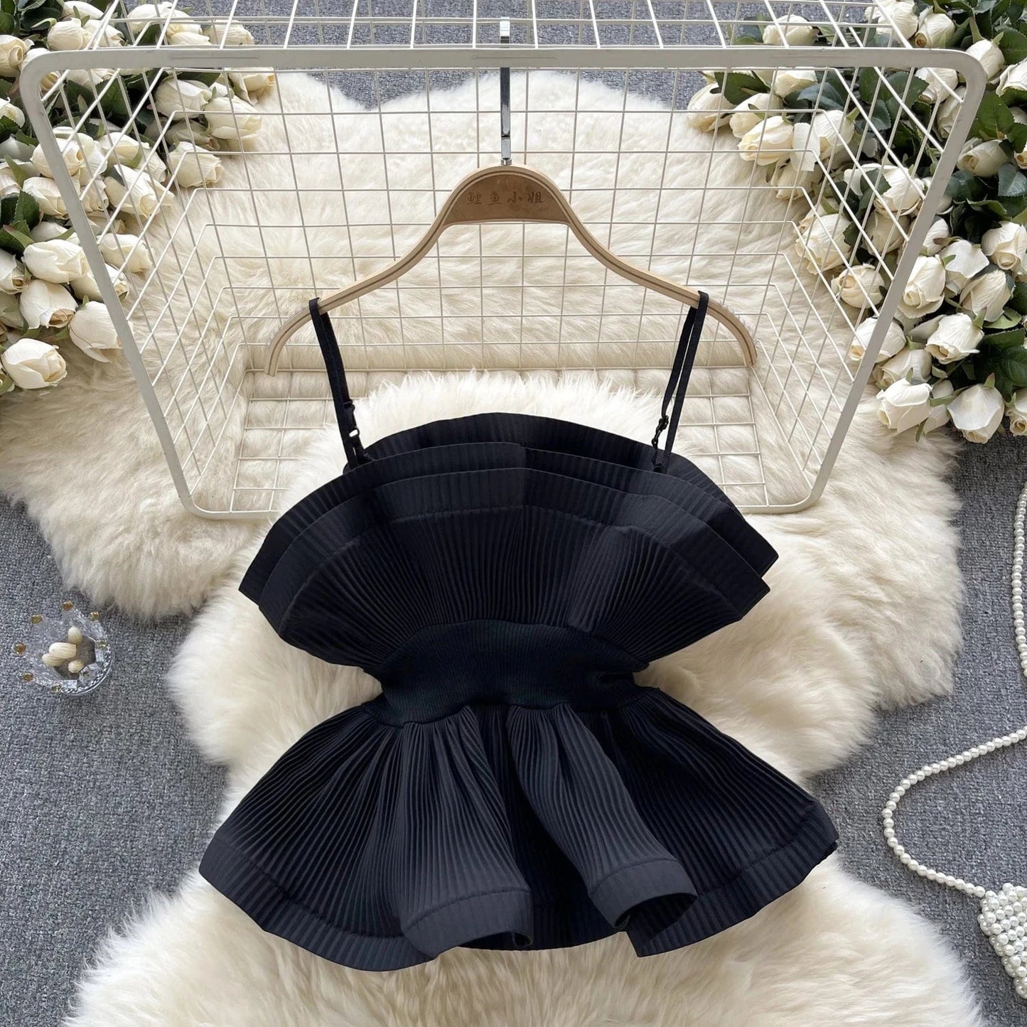 Vacation Style Halter Top Pressed Ruffle Crop Top Women's Blouses & Shirts