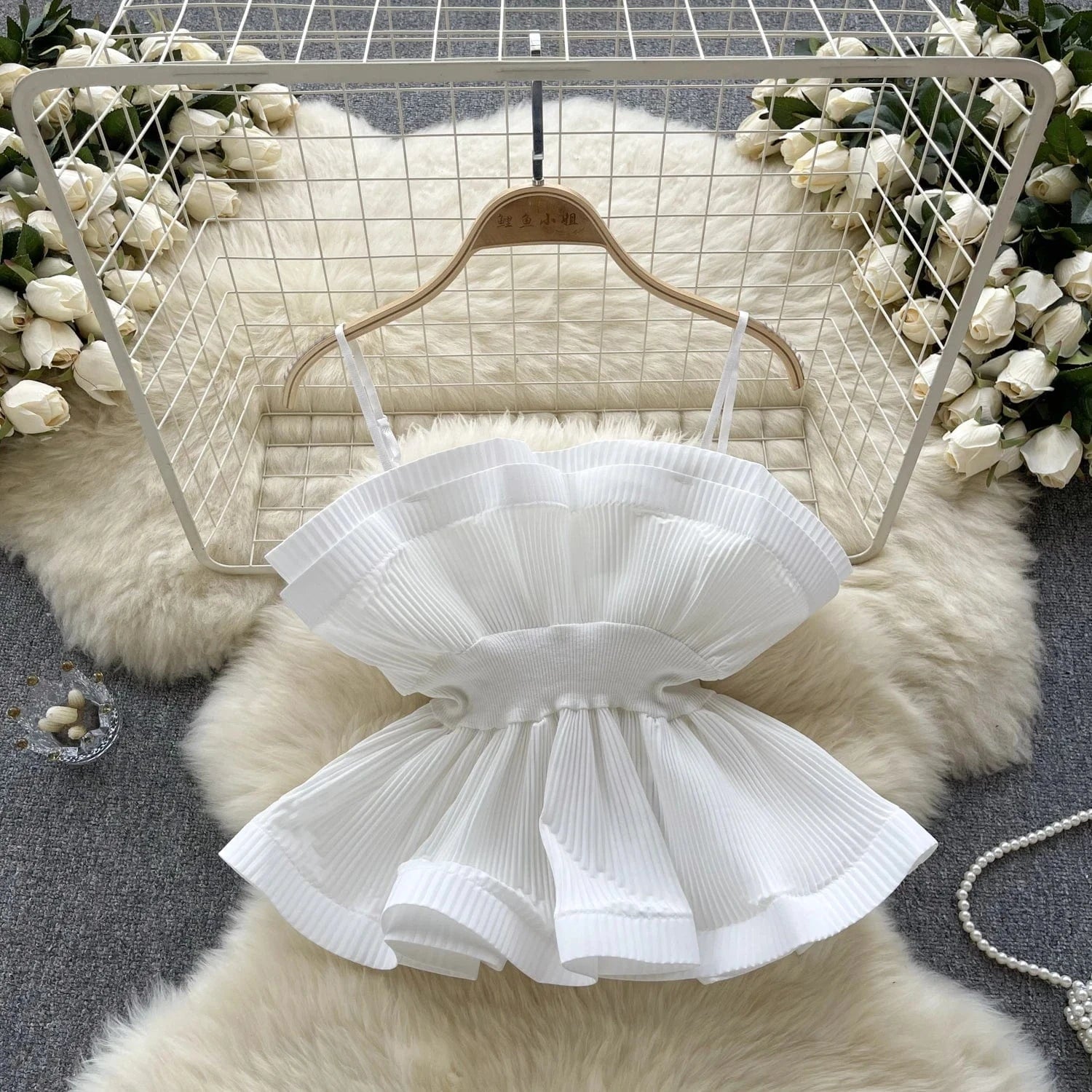 Vacation Style Halter Top Pressed Ruffle Crop Top Women's Blouses & Shirts