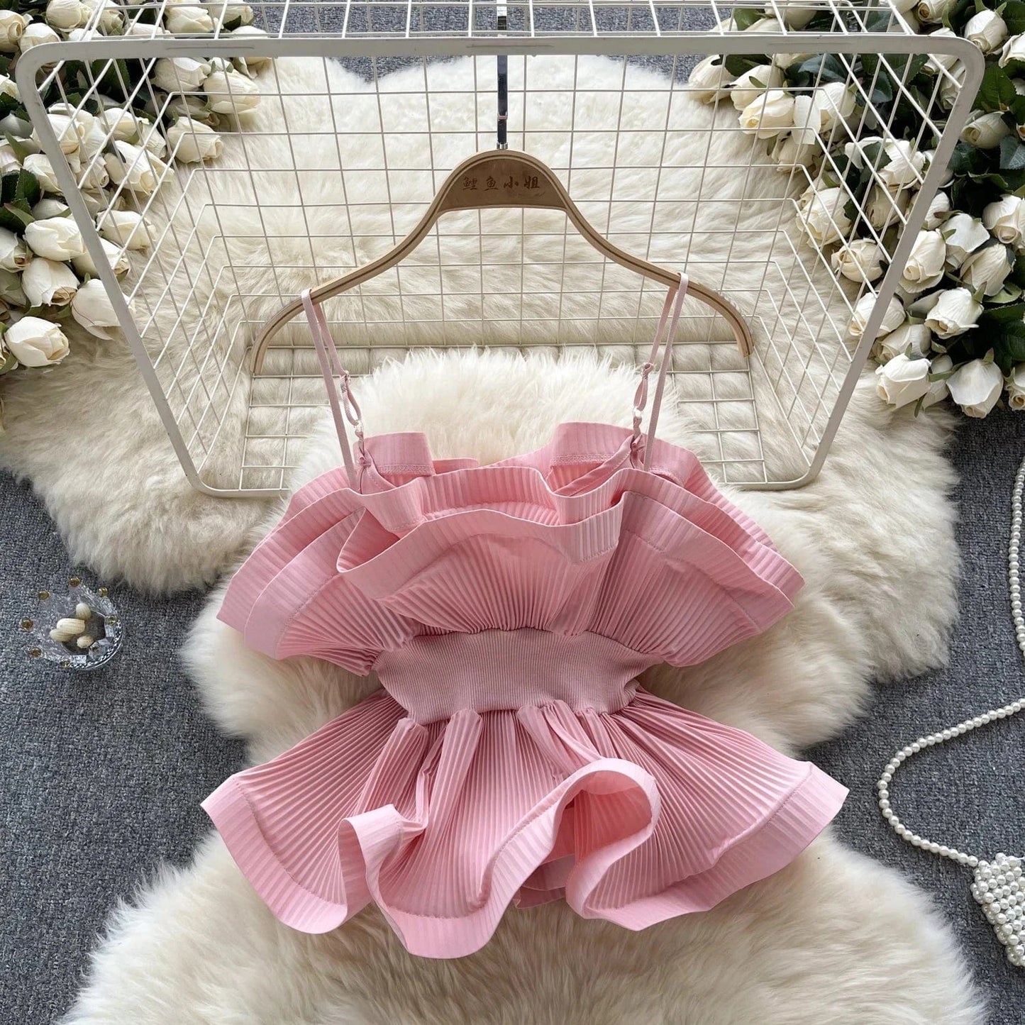 Vacation Style Halter Top Pressed Ruffle Crop Top Women's Blouses & Shirts