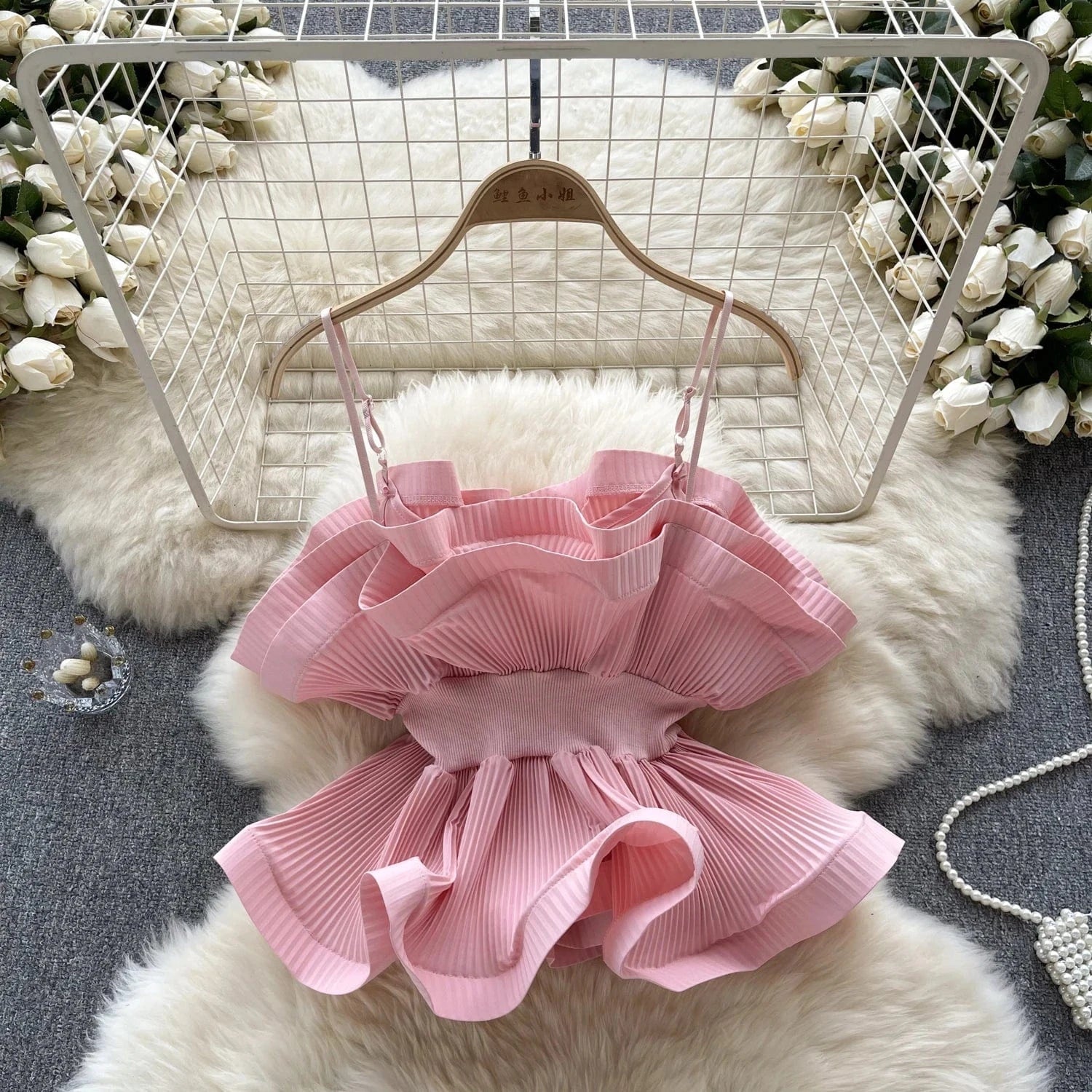 Vacation Style Halter Top Pressed Ruffle Crop Top Women's Blouses & Shirts