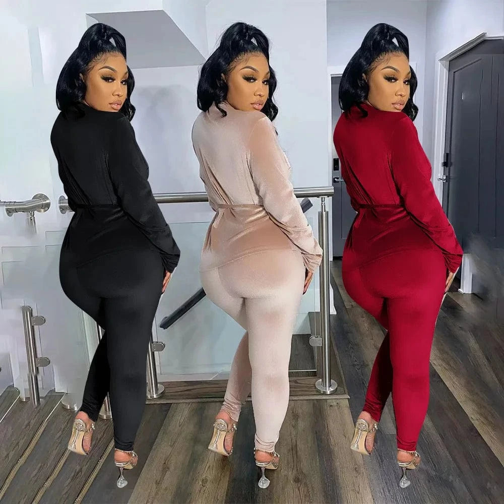 Velour Soft Two Piece Leggings Set Long Sleeve Velvet Velour Tracksuits Sweatsuits Women 2 Piece Pants Jacket Set