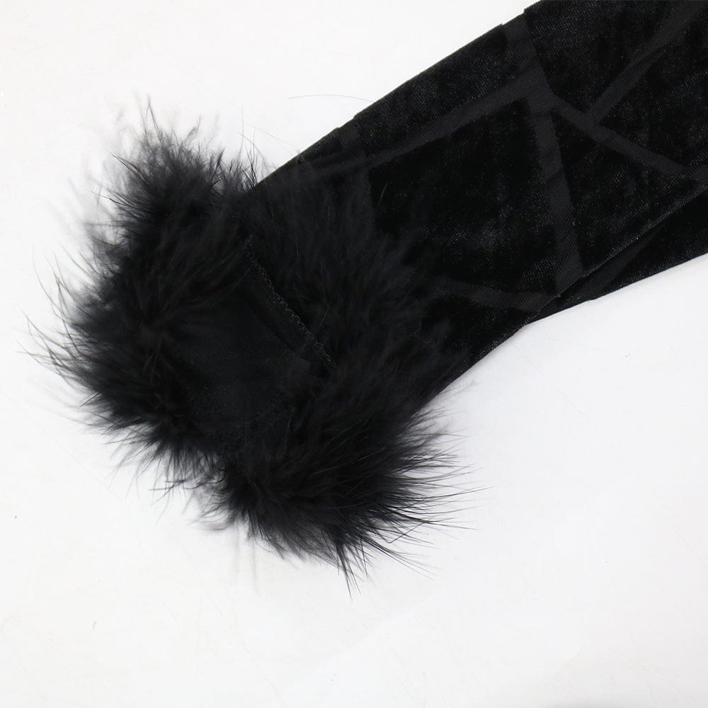 Velour Women Crop top Solid 2 Piece Pants Set Casual Clothing wholesale Velvet Two Piece Set With Feathers