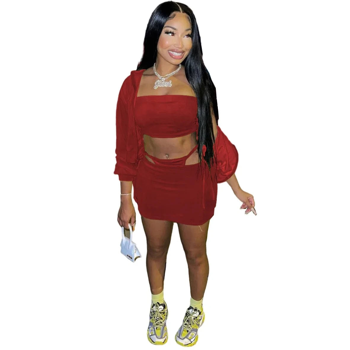 Velvet Set Women Winter Wear Crop Top and Mini Skirts Outfits Fashionable Winter Sets for Women Skirt Set 3 Piece Suit