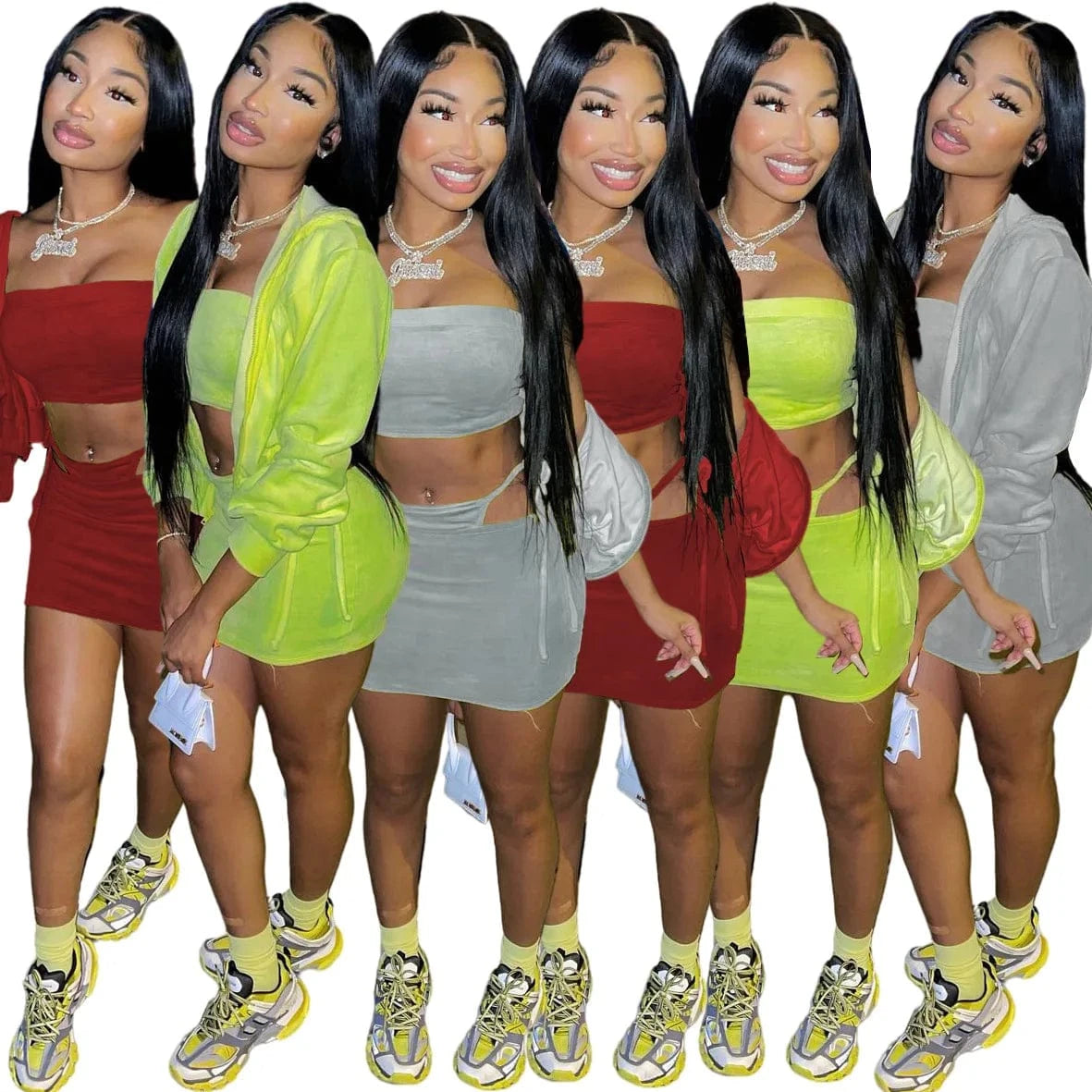 Velvet Set Women Winter Wear Crop Top and Mini Skirts Outfits Fashionable Winter Sets for Women Skirt Set 3 Piece Suit