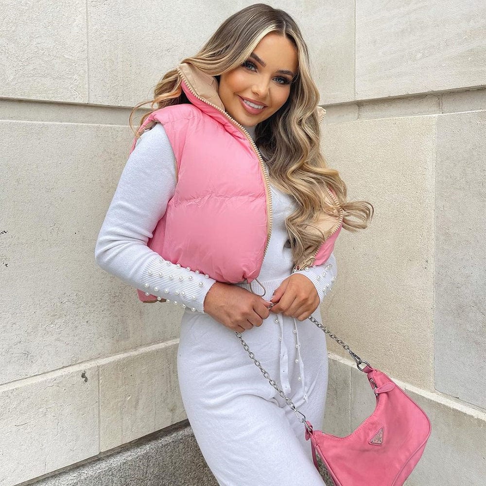 Vest winter warm waistcoats lightweight casual color block Double-sided puffer vest stand collar womens down vest