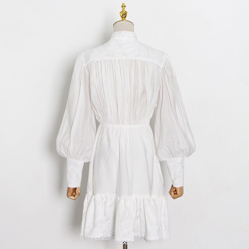 Vestidos Casuales Puff Sleeve Slim Short Dress 2022 Spring And Summer New Neckline Tie Ruffle Stitching Dress