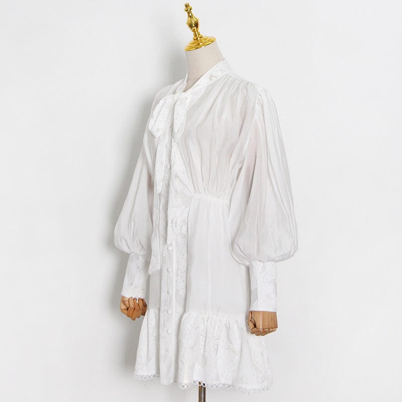 Vestidos Casuales Puff Sleeve Slim Short Dress 2022 Spring And Summer New Neckline Tie Ruffle Stitching Dress