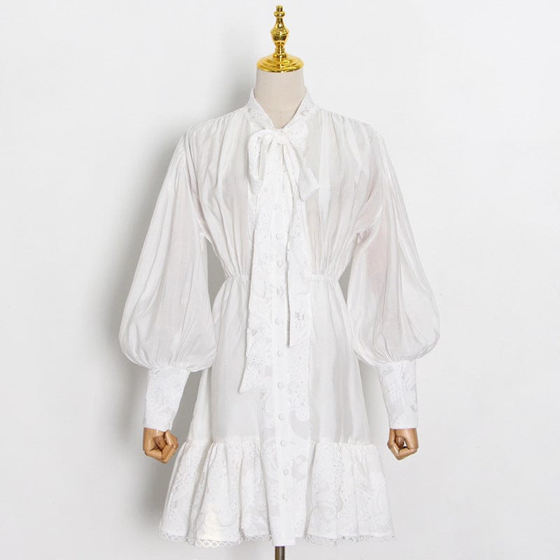 Vestidos Casuales Puff Sleeve Slim Short Dress 2022 Spring And Summer New Neckline Tie Ruffle Stitching Dress