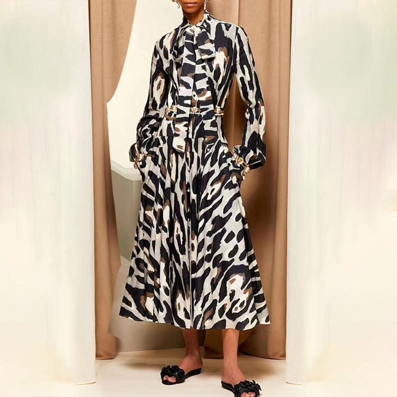 Vestidos De Mujer Smudge Print Long Dresses 2022 Autumn New Fashion Lace Up Long-Sleeved Single-breasted Ruffle Dress