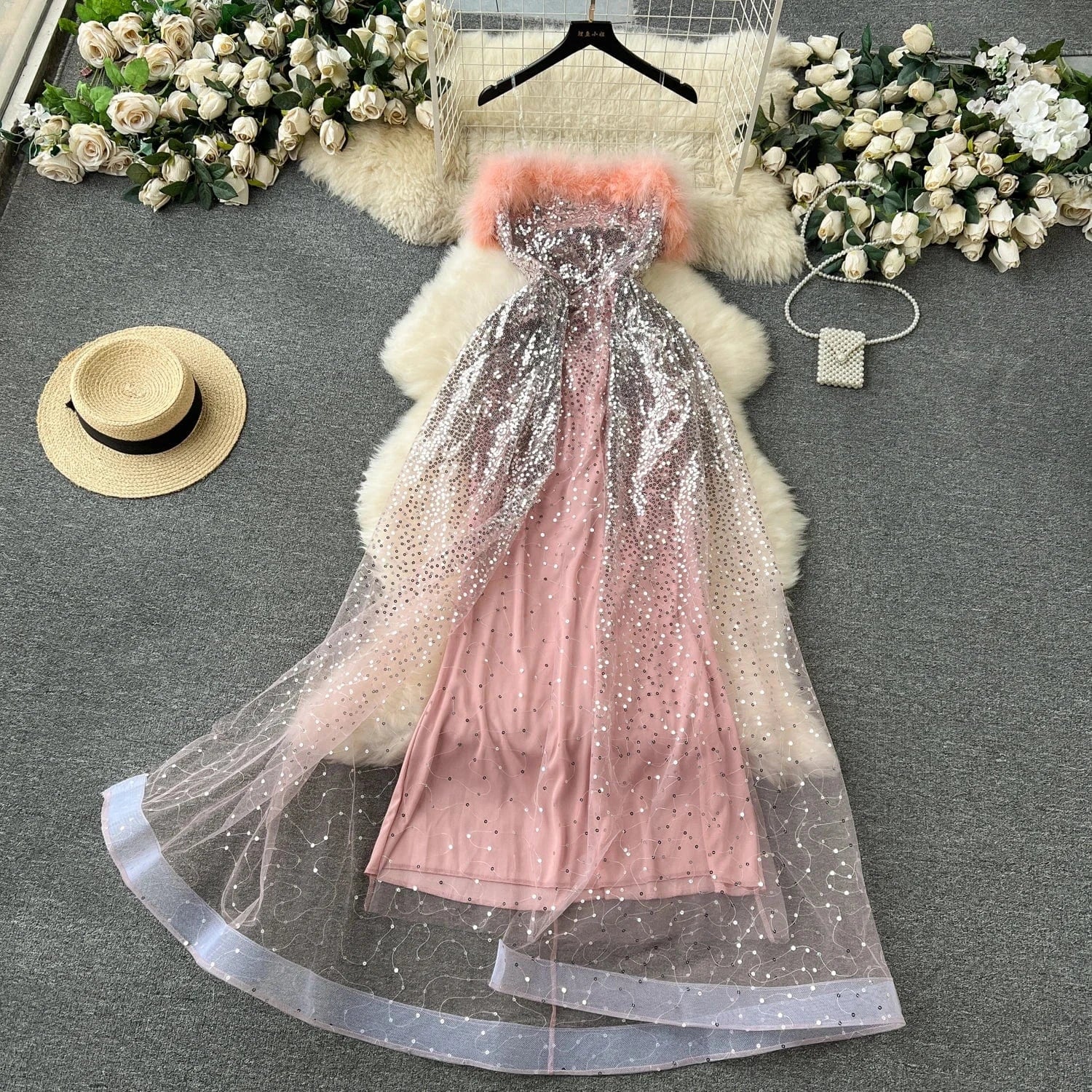 Vestidos Ostrich Feather Dress Formal Elegant Dresses Women Evening Party Dress