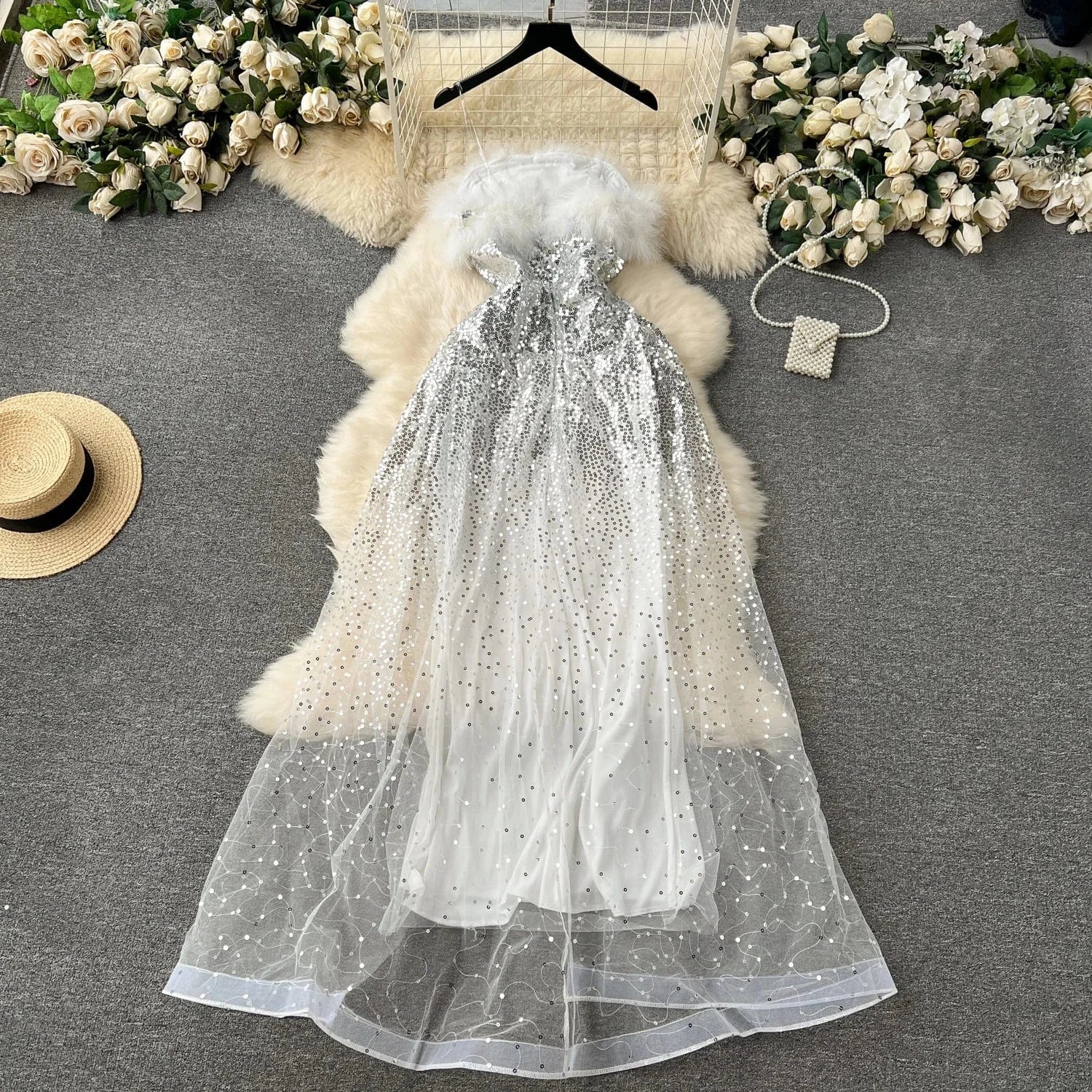 Vestidos Ostrich Feather Dress Formal Elegant Dresses Women Evening Party Dress